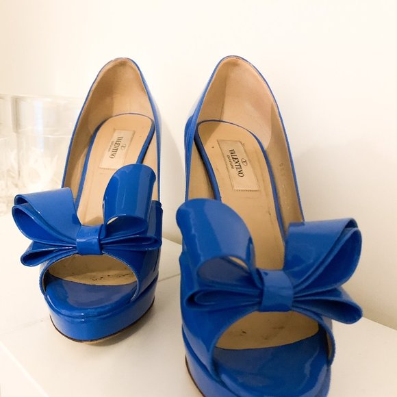 VALENTINO couture Bow Blue leather platform - Picture 4 of 6